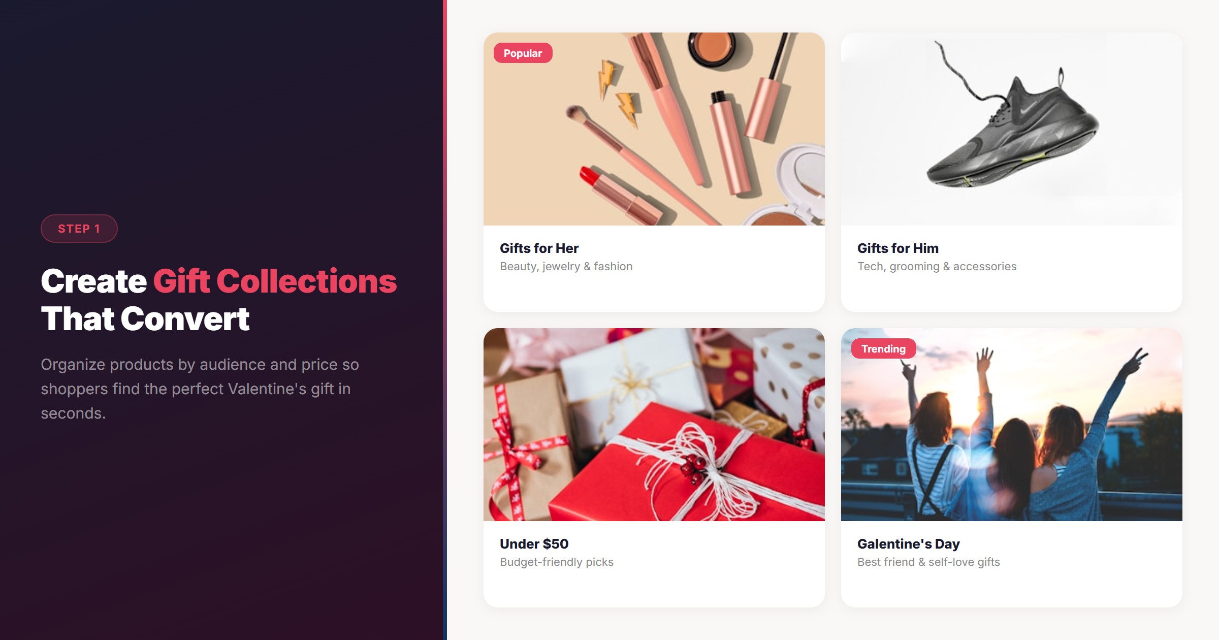 Create gift collections that convert - organize by audience, price, and occasion