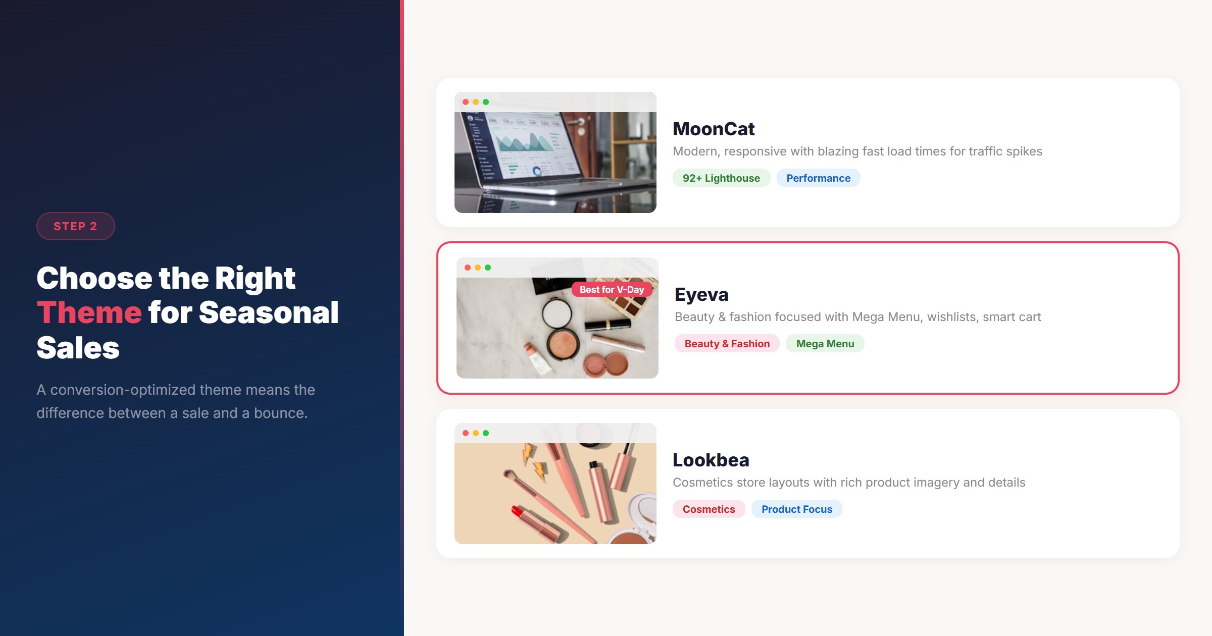 Choose the right BigCommerce theme for Valentine's Day - MoonCat, Eyeva, Lookbea
