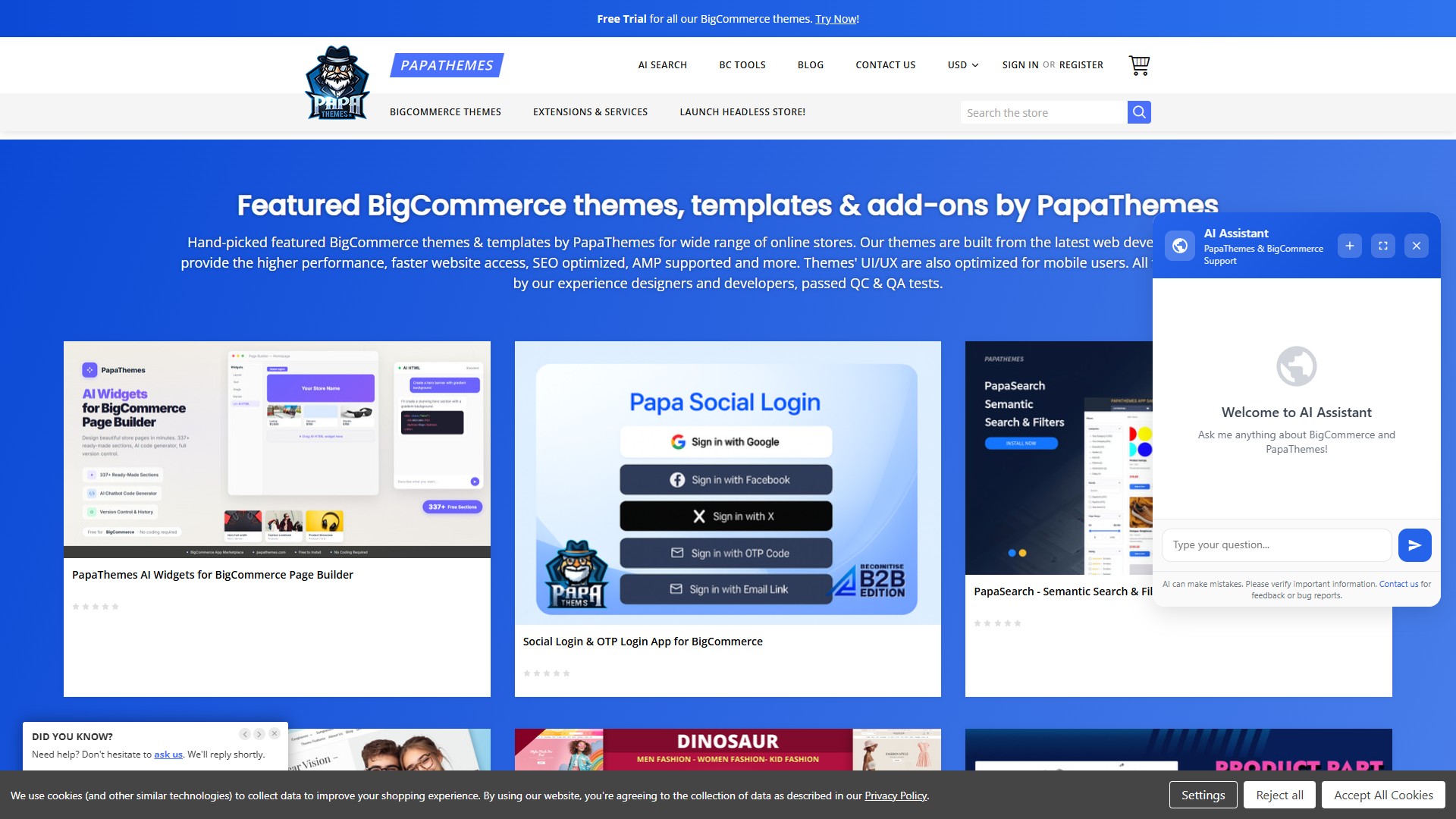 PapaThemes offers 44+ premium BigCommerce themes optimized for AI discovery