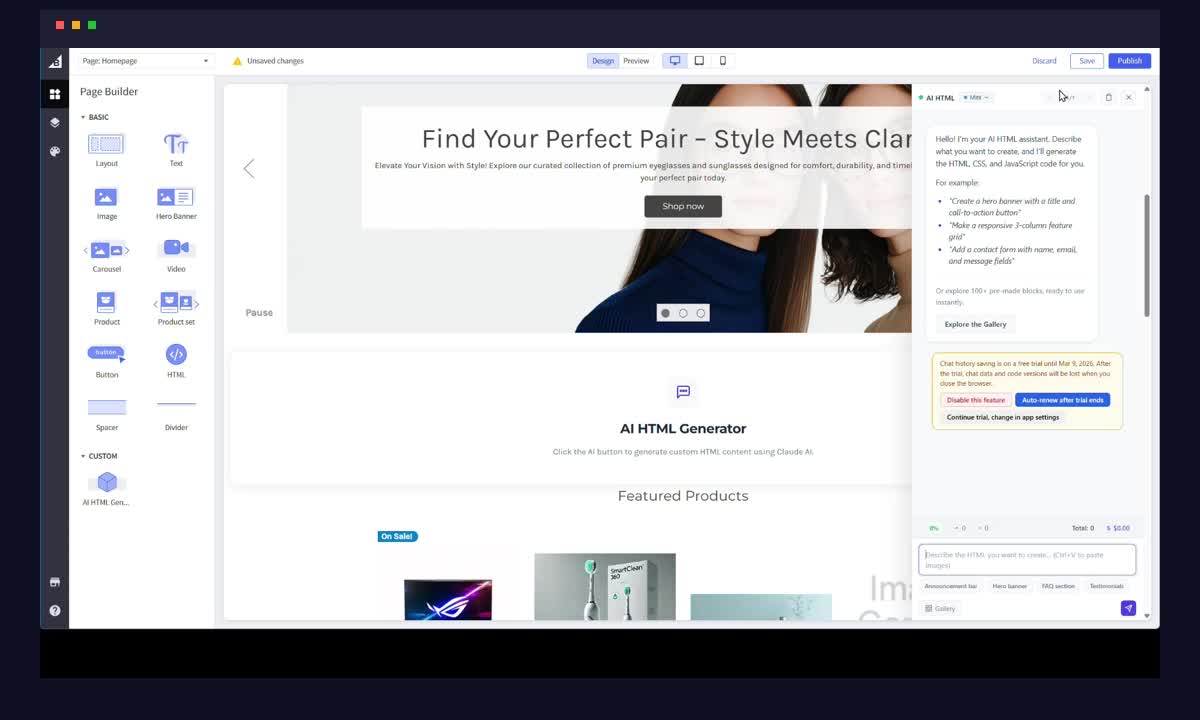 Step 1: Drag the AI HTML Widget into BigCommerce Page Builder