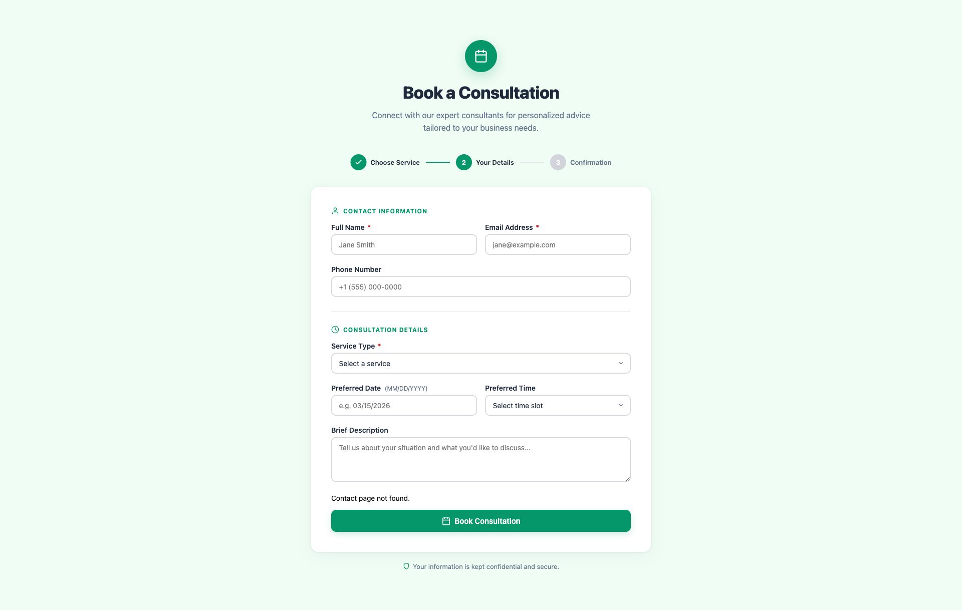 Consultation Booking Form Template