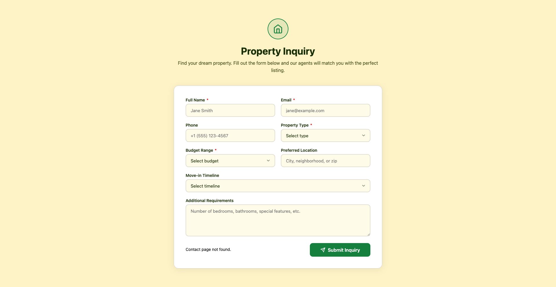 Real Estate Property Inquiry Form Template