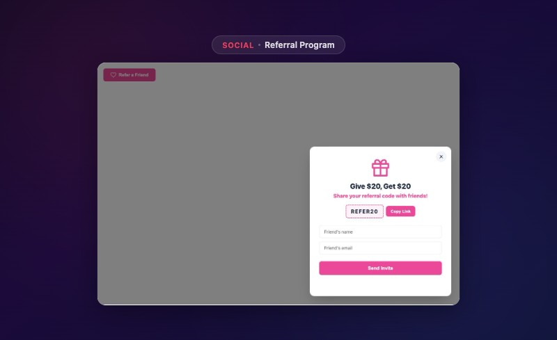 Referral Program Popup - shareable referral link with social sharing options
