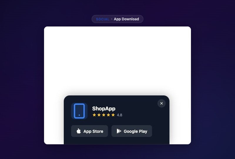 App Download Popup - slide-in with App Store and Google Play badges