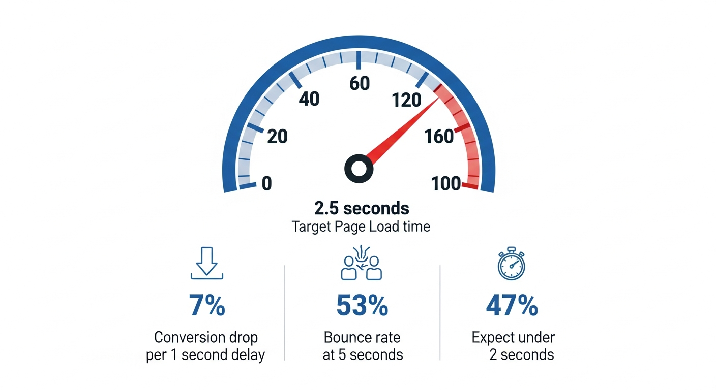 Infographic showing the impact of page speed on conversion rates and SEO rankings