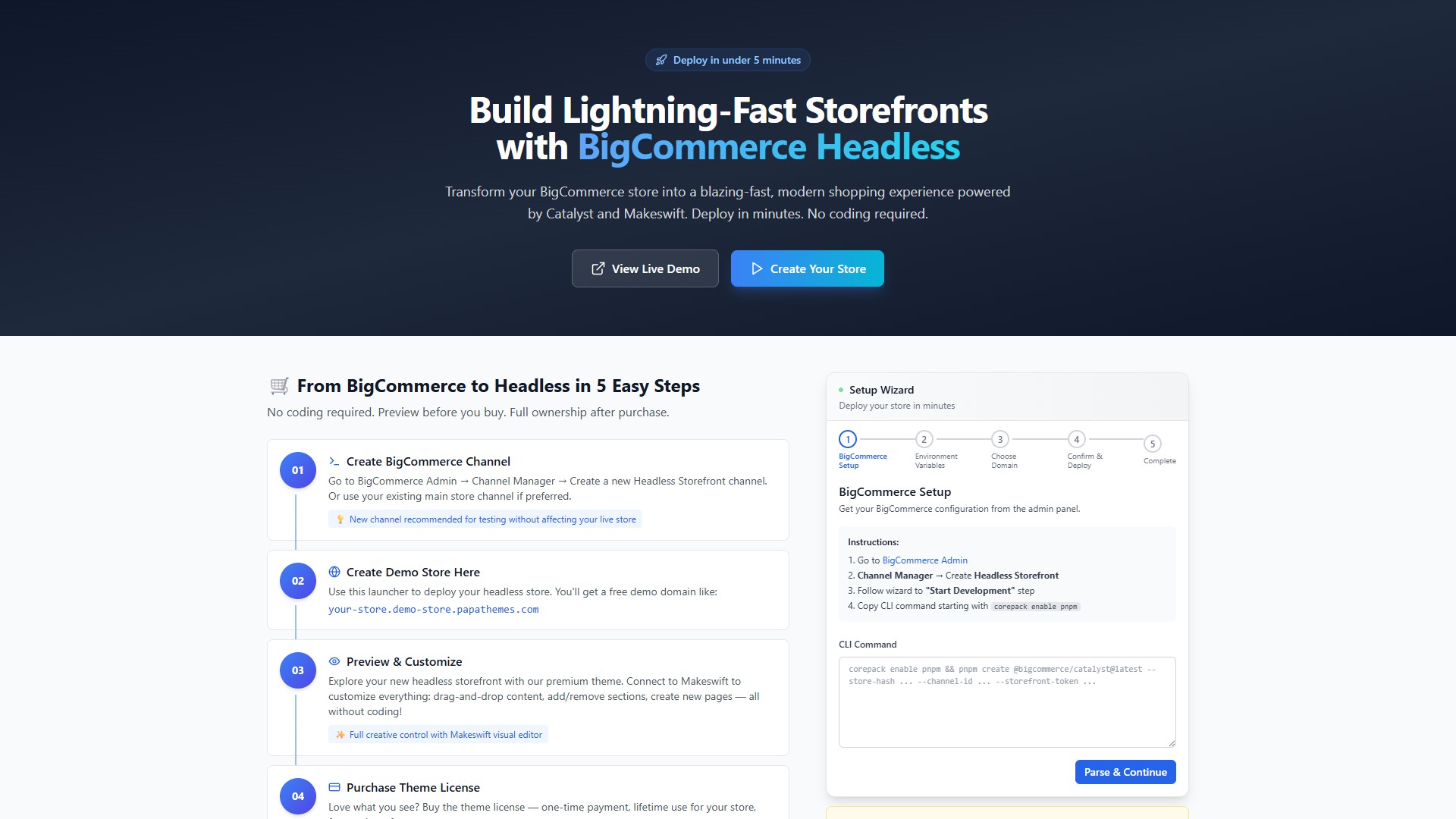 BigCommerce Catalyst Launcher for headless commerce showing deployment interface