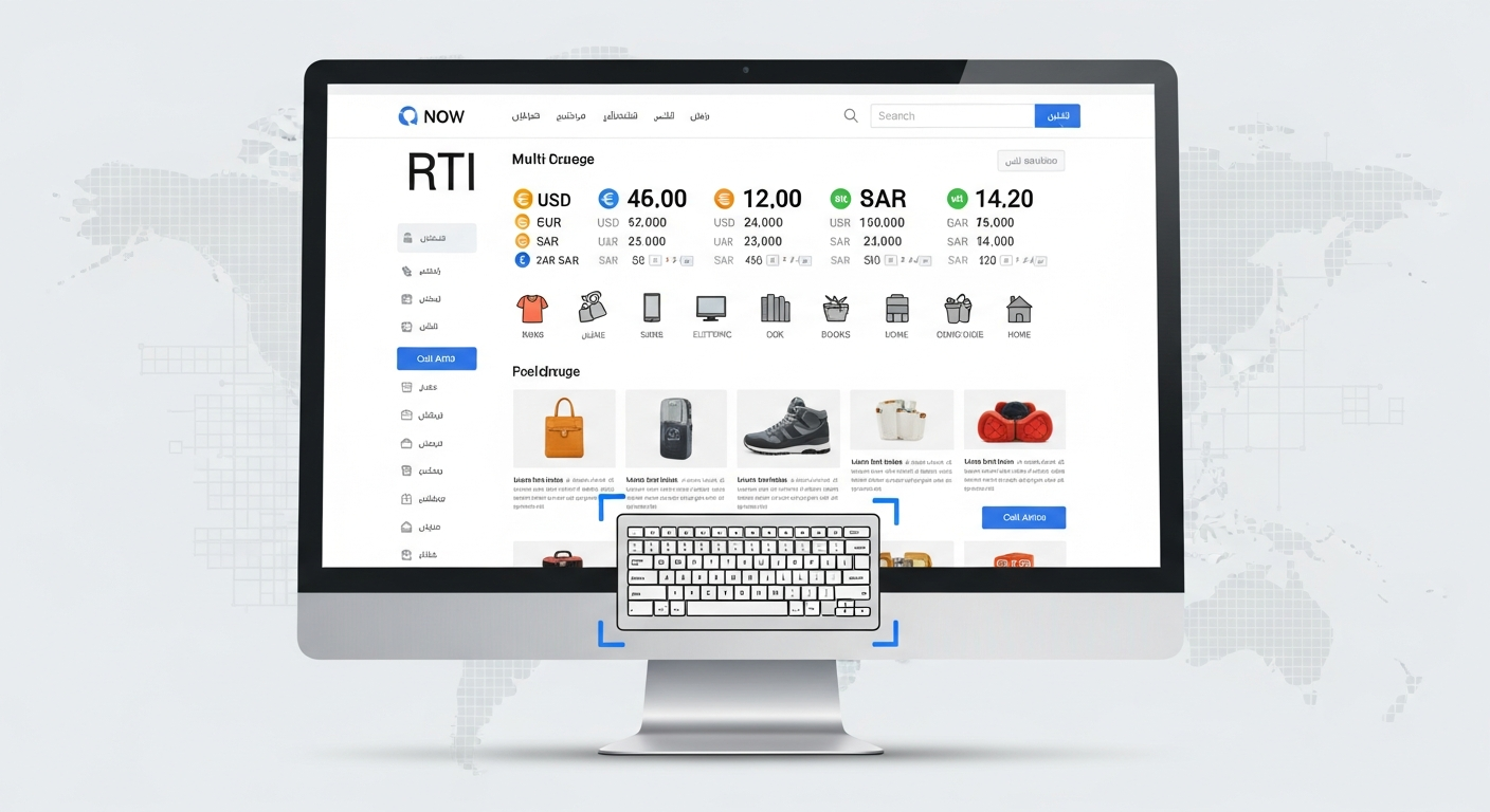 Accessible ecommerce design showing RTL layout, multi-currency, and accessibility features on a BigCommerce store