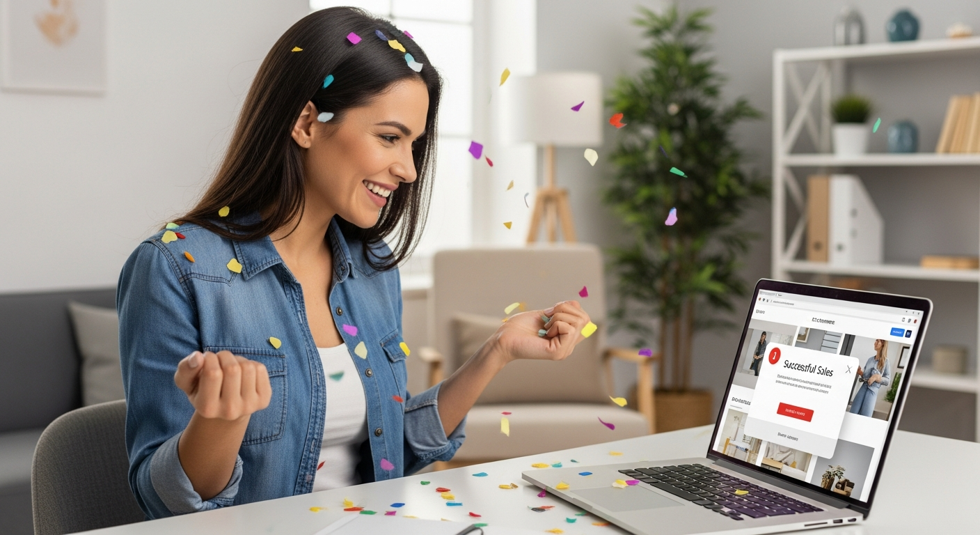 Happy store owner celebrating a successful store launch