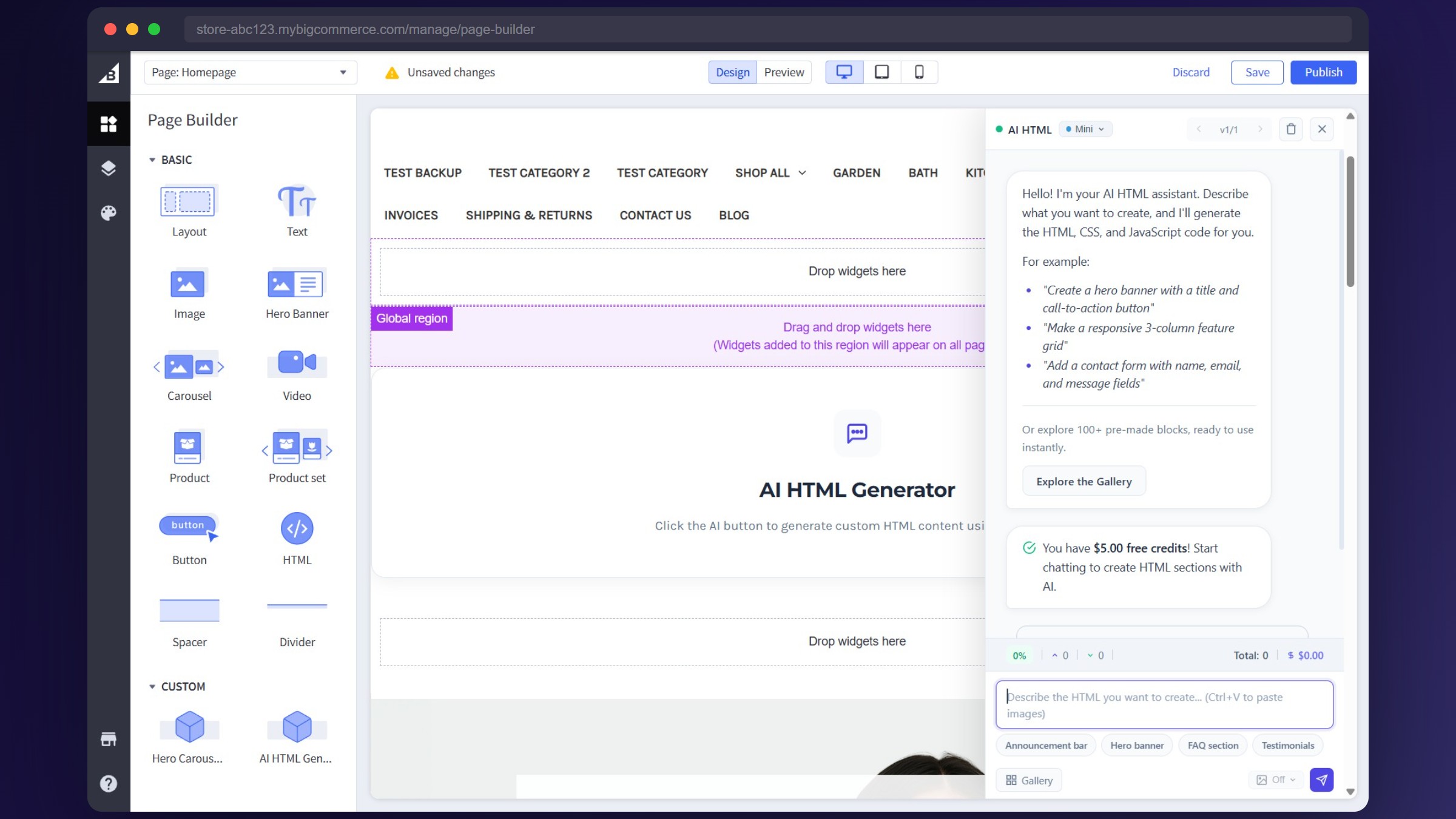 PapaThemes AI Widgets — AI chat panel in Page Builder with $5 free credits and prompt suggestions
