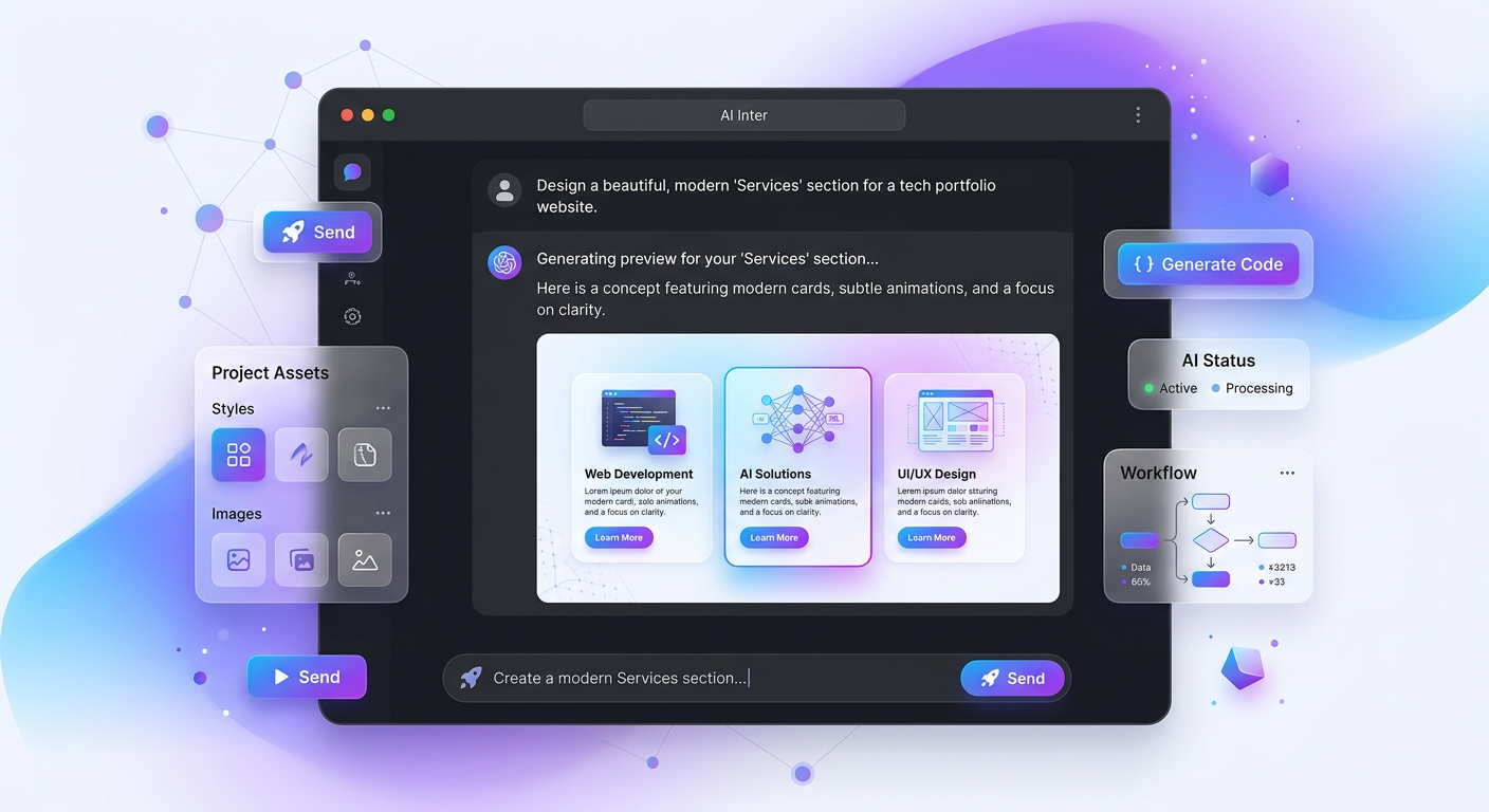 AI Widgets chat interface — type a prompt and get production-ready code