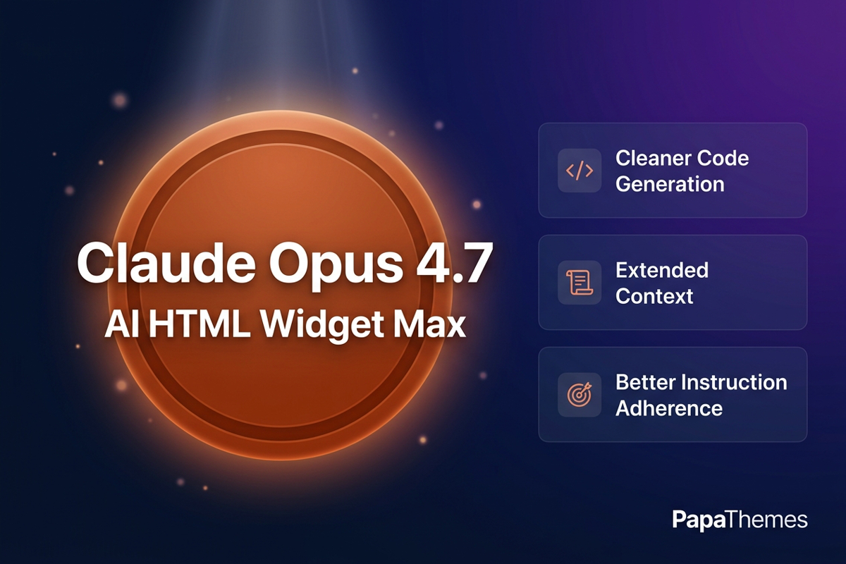 PapaThemes AI HTML Widget Max tier now powered by Claude Opus 4.7
