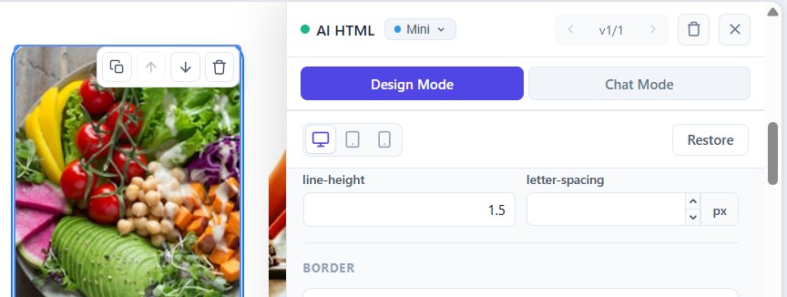 The Restore button in the panel header