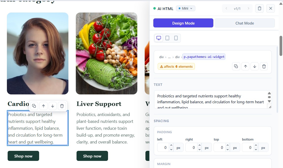 Click an element to open its Design panel