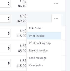 Print invoice from dashboard