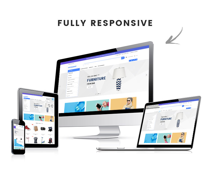 Shopify responsive theme on mobile, tablet, desktop