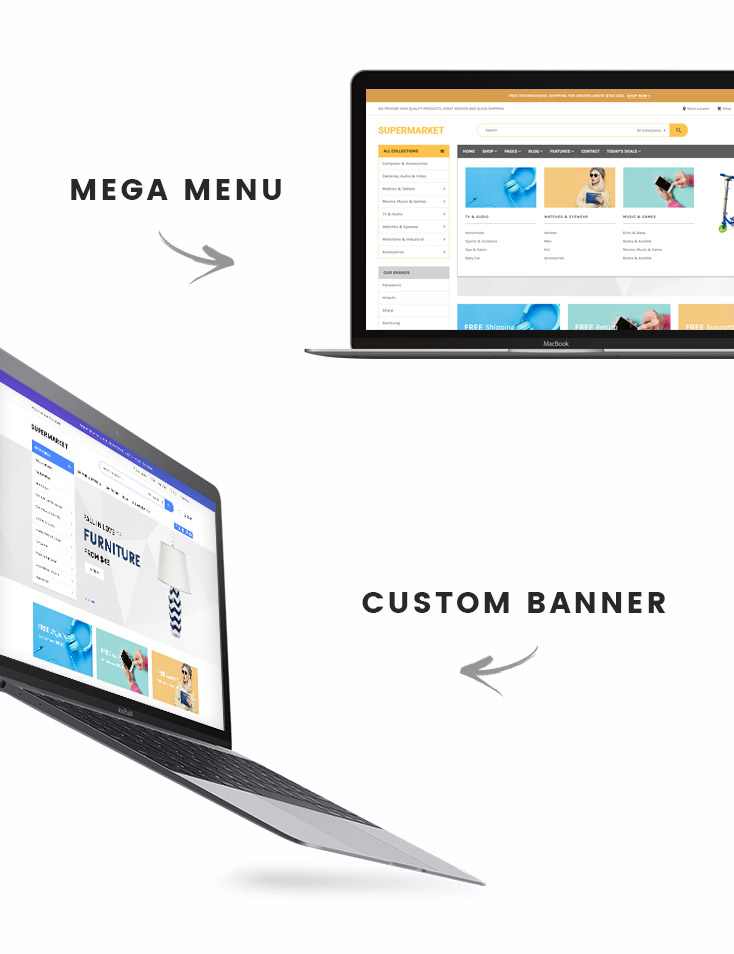 mega menu support and custom banners