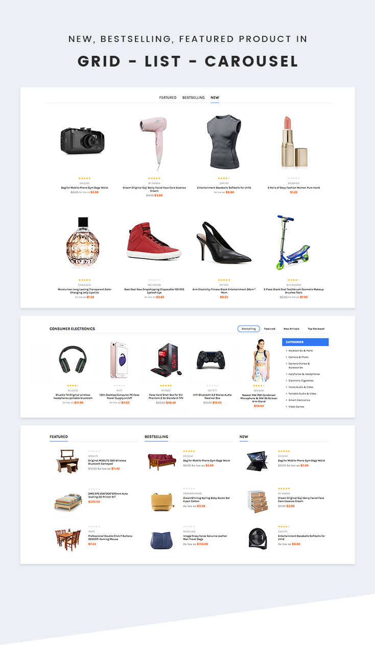 products grid list and carousel in Shopify