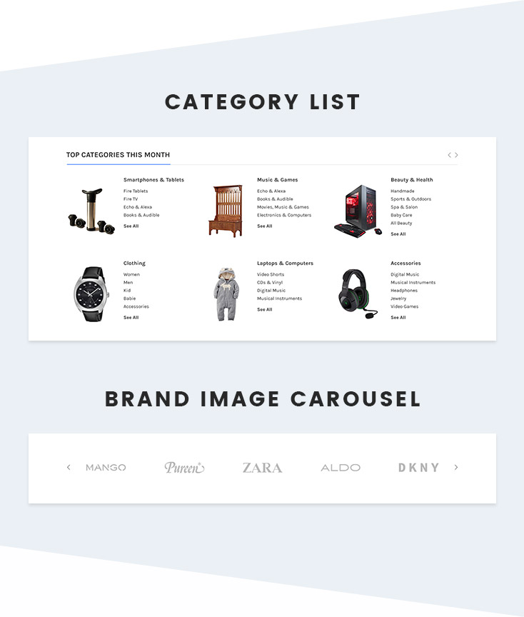categories list and brands carousel